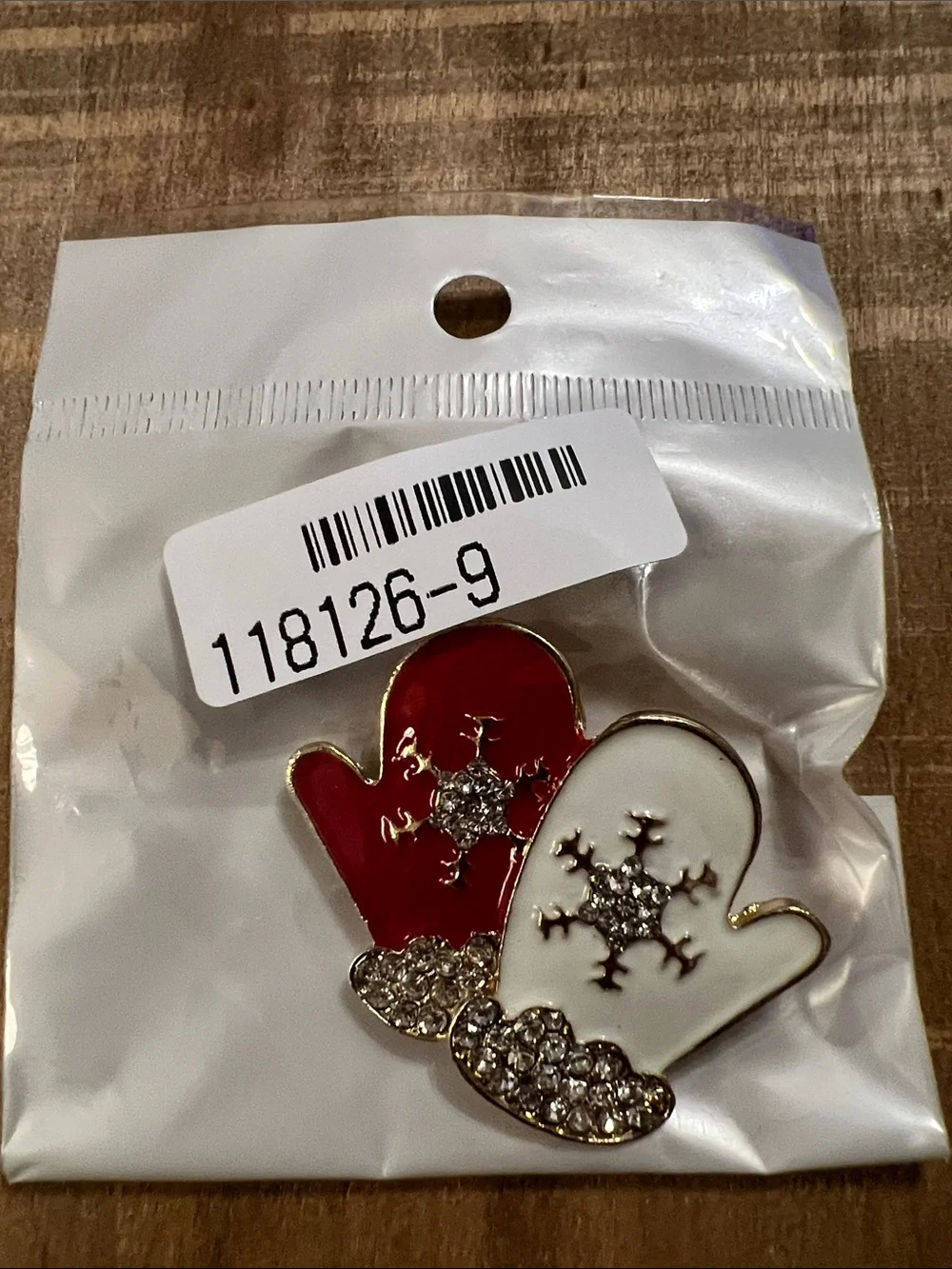 3/$18 Rhinestone Mitten Brooch - Red & White Holiday Fun Lot 6062